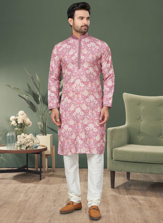 Heavy Cotton Pink Traditional Wear Printed Readymade Kurta Pajama